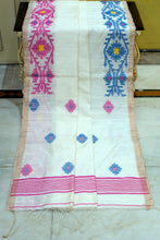 Premium Quality Woven Needle Karat Nakshi Work Pure Matka Silk Jamdani Saree in Off White, Hot Pink, French Blue and Antique Golden