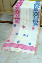 Premium Quality Woven Needle Karat Nakshi Work Pure Matka Silk Jamdani Saree in Off White, Hot Pink, French Blue and Antique Golden