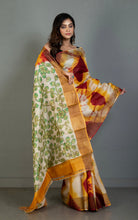 Tie and Dye Shibori Kalamkari Soft Tussar Silk Saree in Cherrywood, Fuel Yellow and Multicolored