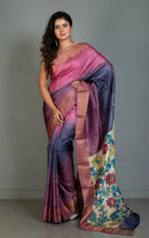 Shibori Kalamkari Soft Tussar Silk Saree with Matte finish Zari Border and in Pink, Purple, Lailac and Multicolored