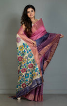 Shibori Kalamkari Soft Tussar Silk Saree with Matte finish Zari Border and in Pink, Purple, Lailac and Multicolored