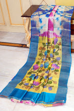 Shibori Kalamkari Soft Tussar Silk Saree with Matte finish Zari Border and in Off White, Tory Blue, Magenta and Multicolored