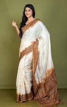 Premium Quality Color Dyed Tussar Silk Needle Karat Nakshi Work Saree in Cream, Terracotta and Black