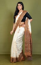 Premium Quality Color Dyed Tussar Silk Needle Karat Nakshi Work Saree in Cream, Terracotta and Black