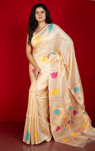 Premium Quality Tussar Valkalam Silk with Minakari Rich Pallu in Warm Beige, Multicolored and Natural Golden