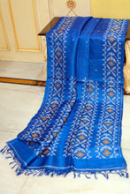 Premium Quality Tussar Silk Handwoven Karat Work Saree in Denim Blue, Beige and Bronze