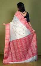 Premium Quality Assamese Nakshi Motif Inspired Handwoven Work on Tussar Silk Saree in Floral White and Red