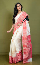 Premium Quality Assamese Nakshi Motif Inspired Handwoven Work on Tussar Silk Saree in Floral White and Red