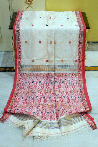 Premium Quality Tussar Silk Nakshi Work Saree in Off White, Red, Mustard and Navy Blue