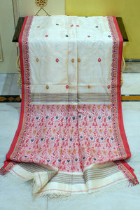 Premium Quality Tussar Silk Nakshi Work Saree in Off White, Red, Mustard and Navy Blue