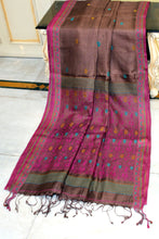 Premium Quality Tussar Silk Nakshi Work Saree in Otter Brown, Burnt Pink and Multicolored