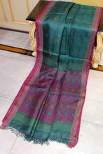 Premium Quality Tussar Silk Nakshi Work Saree in Jade Green, Burnt Pink and Multicolored 