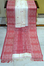 Premium Quality Assamese Nakshi Motif Inspired Handwoven Work on Tussar Silk Saree in Floral White and Red
