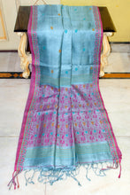 Premium Quality Tussar Silk Nakshi Work Saree in Moonstone Blue, Burnt Pink and Multicolored