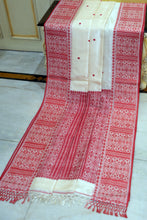 Premium Quality Assamese Nakshi Motif Inspired Handwoven Work on Tussar Silk Saree in Floral White and Red
