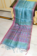 Premium Quality Tussar Silk Nakshi Work Saree in Moonstone Blue, Burnt Pink and Multicolored