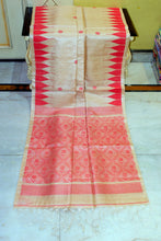 Deluxe Quality Handwoven Tussar Jamdani Silk Saree in Parmesan and Red