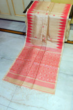 Deluxe Quality Handwoven Tussar Jamdani Silk Saree in Parmesan and Red