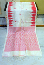 Deluxe Quality Handwoven Tussar Jamdani Silk Saree in Ivory and Red