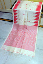 Deluxe Quality Handwoven Tussar Jamdani Silk Saree in Ivory and Red