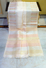 Premium Quality Designer Handwoven Work Tussar Silk Saree in Albescent White, Antique Golden, Silver and Copper