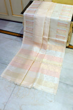 Premium Quality Designer Handwoven Work Tussar Silk Saree in Albescent White, Antique Golden, Silver and Copper