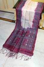 Premium Quality Color Dyed Tussar Silk Needle Karat Nakshi Work Saree in Cream, Wine Berry and Metallic Blue