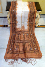 Premium Quality Color Dyed Tussar Silk Needle Karat Nakshi Work Saree in Cream, Terracotta and Black