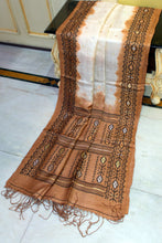 Premium Quality Color Dyed Tussar Silk Needle Karat Nakshi Work Saree in Cream, Terracotta and Black