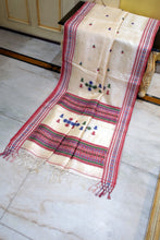 Premium Quality Multi Minakari Assamese Nakshi Motif Inspired Handwoven Work on Tussar Silk Saree in Off White, Red and Multicolored