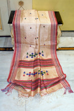 Premium Quality Multi Minakari Assamese Nakshi Motif Inspired Handwoven Work on Tussar Silk Saree in Warm Beige, Red and Multicolored