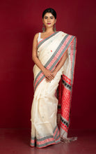 Premium Quality Tussar Silk Bomkai Saree in Off White, Red and Black with Nakshi Woven Thread Work