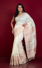 Handwoven Tussar Cotton Silk Banarasi Katan Saree in Off White and Copper