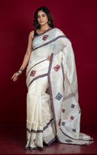 Traditional Bengal Tussar Banarasi Silk Saree in Off White, Black and Snuff Brown