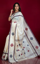 Traditional Bengal Tussar Banarasi Silk Saree in Off White, Black and Snuff Brown