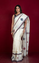 Premium Quality Tussar Silk Woven Nakshi Work Saree in Off White, Maroon and Black