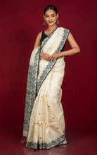 Premium Quality Tussar Silk Nakshi Work Saree in Off White and Black