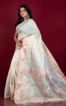 Premium Quality Tussar Silk Bomkai Saree in Cream with Copper and Silver Zari Nakshi Work