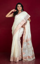 Premium Quality Tussar Silk Bomkai Saree in Cream with Copper and Silver Zari Nakshi Work