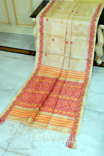 Premium Quality Tussar Silk Nakshi Work Saree in Beige, Red, Orange and Yellow