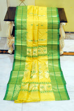 Traditional Bengal Tussar Banarasi Silk Saree in Yellow and Green