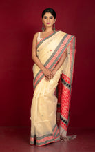 Premium Quality Tussar Silk Bomkai Saree in Beige, Red and Black with Nakshi Woven Thread Work