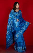 Premium Quality Tussar Silk Handwoven Karat Work Saree in Denim Blue, Beige and Bronze