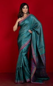 Premium Quality Tussar Silk Nakshi Work Saree in Bluemine, Magenta, Mustard and Cerulean Blue