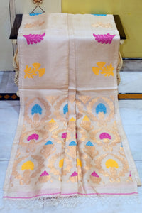 Premium Quality Tussar Valkalam Silk with Minakari Rich Pallu in Warm Beige, Multicolored and Natural Golden