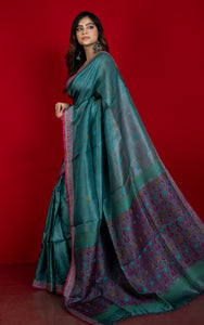 Premium Quality Tussar Silk Nakshi Work Saree in Bluemine, Magenta, Mustard and Cerulean Blue
