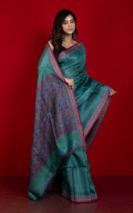 Premium Quality Tussar Silk Nakshi Work Saree in Bluemine, Magenta, Mustard and Cerulean Blue