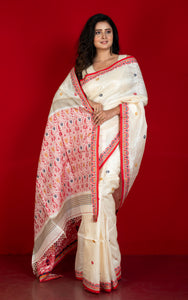 Premium Quality Tussar Silk Nakshi Work Saree in Off White, Red, Mustard and Navy Blue