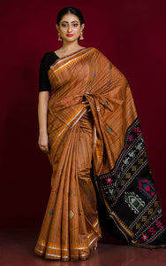 Dolabedi Work Tussar Silk Saree in Brown, Black and Multicolored Thread Work
