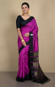 Handwoven Tussar Raw Silk Saree in Purple and Black with Rich Pallu